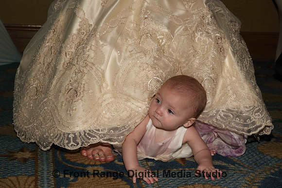 When the baby is playing in the dress.